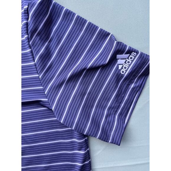 Adidas Purple & White Striped Golf Polo: Size Medium - Picture 3 of 5